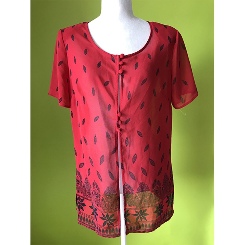 Borcellini Floral Sheer Open Bottom Top Sz 7/8